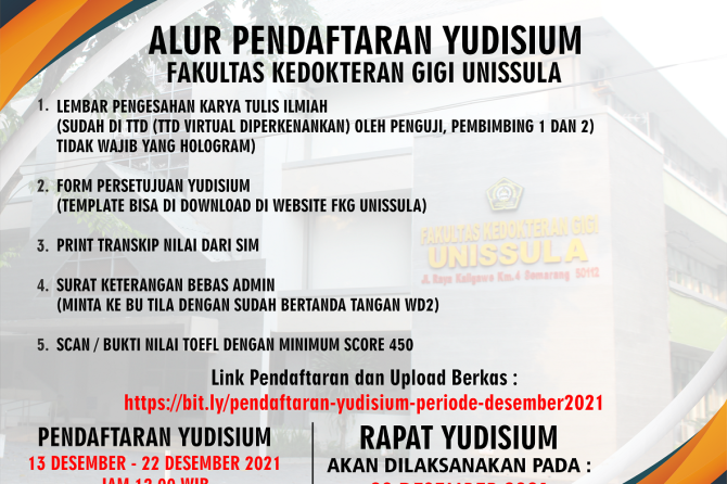 Pendaftaran Yudisium FKG UNISSULA Periode Desember 2021